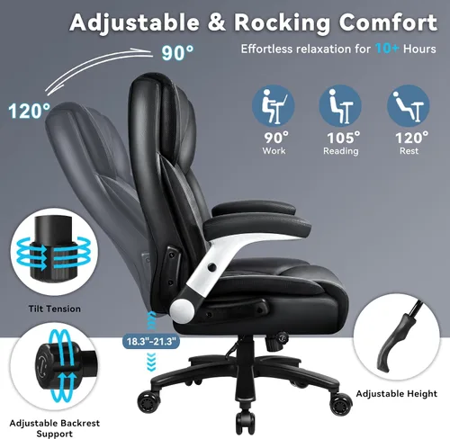 Miniatura 6 de Silla de oficina grande y alta, 600 libras, silla de oficina resistente para personas pesadas, silla de cuero de oficina ejecutiva con reposabrazos