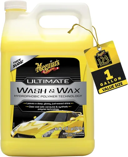 Meguiar's El mejor lavado y cera, jabón y cera de lavado de autos limpia y brilla en un solo paso, brilla y protege con un limpiador de pintura de