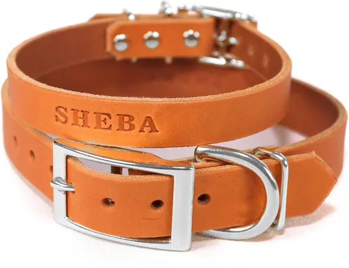 Miniatura 8 de Collar de perro de cuero de brida personalizado hecho a mano, nombre de mascota grabado, herrajes en tono níquel/plateado (marrón desgastado)