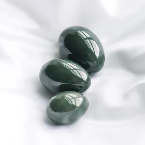 Miniatura 9 de Juego de 3 huevos de piedra de jade nefrita - Grandes, medianos y pequeños Piedra natural pulida a mano lisa perforada a mano con cuerda, cepillo