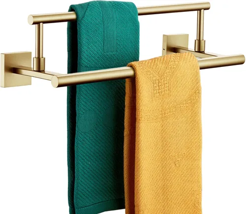 Toallero de mano KOKOSIRI de 16 pulgadas, toallero de baño para estante de gabinete de baño, barras de toallas, acero inoxidable cepillado dorado