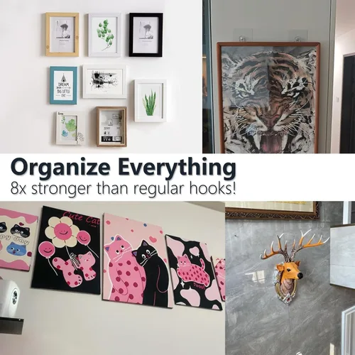 Miniatura 7 de 20 ganchos adhesivos resistentes para fotos, ganchos de pared sin clavos de carga de 33 libras, ganchos adhesivos transparentes impermeables
