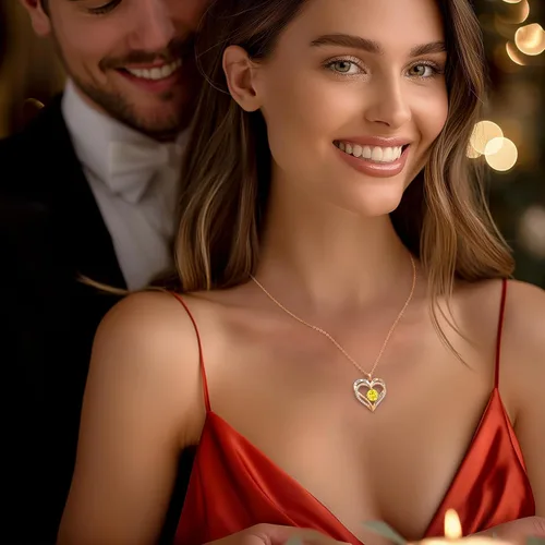 Miniatura 153 de LOUISA SECRET Love Heart Birthstone Necklaces for Women, Birthday Gift for Women, Anniversary Jewelry for Wife Her, 925 Sterling Silver Pendant