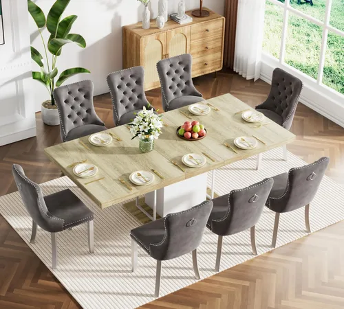 Miniatura 100 de Juego de mesa de comedor extensible marrón de 63 a 78.74 pulgadas para 4, juego de mesa de comedor de 5 piezas con 4 sillas, mesa de cocina