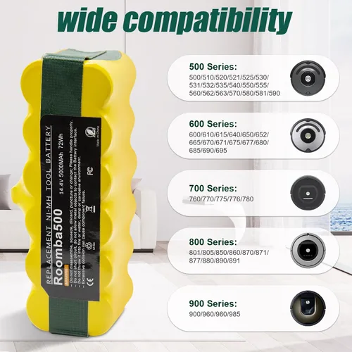 Miniatura 4 de BATTOOL Batería de 5.0Ah 14.4V Ni-MH Compatible con iRobot Roomba, Reemplazo de Batería para Series R3 500 600 700 800 900 510 530 535 540 550 552