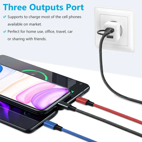 Miniatura 8 de Puxnoin Cable de carga múltiple 5 en 1, paquete de 2 unidades, cable de 4 pies, cargador múltiple USB C universal con conectores USB C/Micro USB