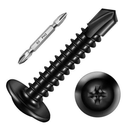 Miniatura 32 de Mywish 200 tornillos autorroscantes negros #10 × 1 pulgada para metal, 410 tornillos de metal negro de óxido de tornillo de acero inoxidable