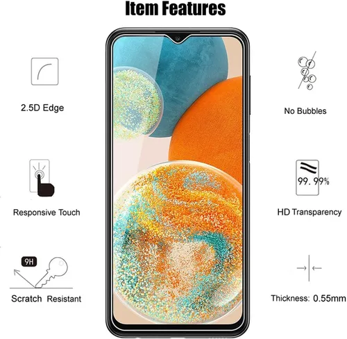 Miniatura 2 de (3+3) Protector de pantalla de vidrio templado con protector de lente de cámara, antiarañazos, transparente HD (3+3) para Samsung Galaxy A23 5G / 4G