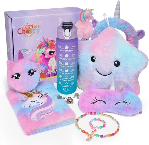 Cherry Tale Regalos de Unicornio para Niñas de 6-8 Años, Set de Juguetes de Unicornio para Niños con Almohada de Estrella con Luz, Diario, Diadema,