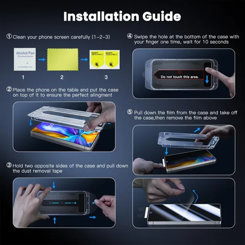 Miniatura 7 de Uyiton UnBreak-Glass - Protector de pantalla de privacidad para Samsung Galaxy S25 Ultra, soporte ultrasónico de huellas dactilares, marco de Negro