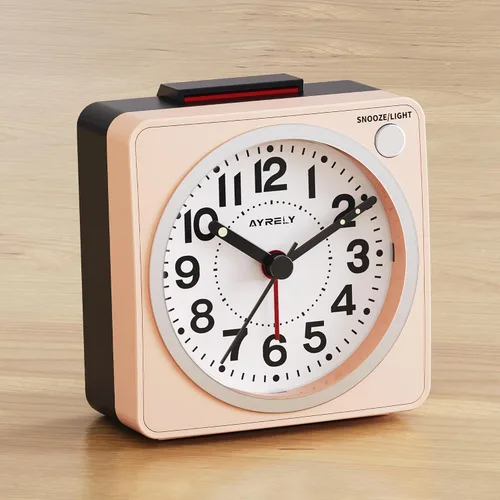 Miniatura 12 de AYRELY® Reloj despertador analógico de viaje ultra pequeño de 2.6 x 1.4 pulgadas, silencioso, sin tictac, con repetición y luz, reloj retro de Azul