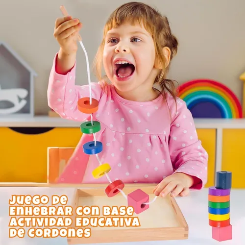 Miniatura 2 de Adena Montessori Juego de cordones de madera con bandeja, juego de cuentas de madera Montessori para niños de 1, 2, 3 años, habilidades motoras