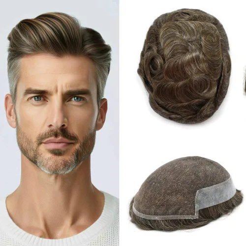 Miniatura 40 de FACE MIRACLE - Tupé frontal de encaje francés para hombres, sistema de reemplazo de cabello humano de encaje con pieza de pelo de poliuretano
