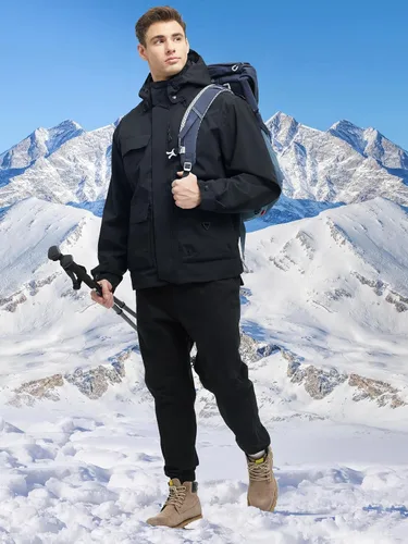 Miniatura 3 de YGREYG Chaquetas de invierno impermeables 3 en 1 para hombre, para esquí, abrigo de lluvia y nieve, con forro acolchado, cortavientos
