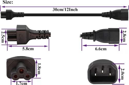 Miniatura 2 de Paquete de 2 cables de CA C14 a C5, 10A 125V IEC adaptador de corriente macho a hembra de 3 polos, convertidor de CA C5 a C14 para convertidor