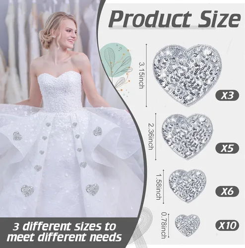 Miniatura 2 de Daifunli 24 parches para planchar con corazón de lentejuelas en 4 tamaños, parches decorativos bordados brillantes para ropa, bolsas, chaquetas
