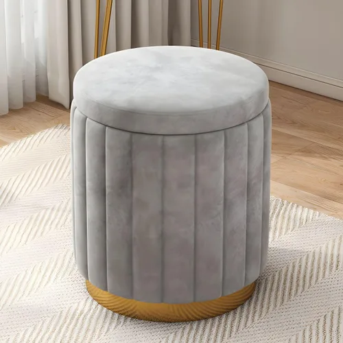 Miniatura 14 de Puf otomano para el hogar, otomano redondo de terciopelo con forma cilíndrica resistente a la decoloración con almacenamiento, reposapiés, taburete