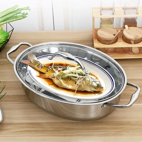Miniatura 3 de High Dome - Asador de pollo ovalado de acero inoxidable con tapa y estante, bandeja grande para asar pavos, 3 tamaños, plateado (extragrande)
