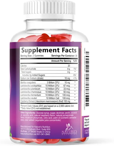 Miniatura 9 de Nature's Nutrition Gomitas probióticas para mujeres con arándano, 6 cepas premium para el equilibrio del PH, salud digestiva, apoyo vaginal e