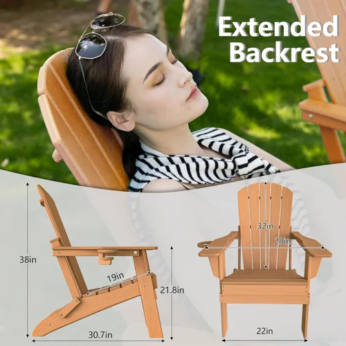Miniatura 3 de Plawdlik Adirondack Juego de 2 sillas plegables, probadas por SGS, textura de madera con portavasos, polietileno de alta densidad resistente a todo