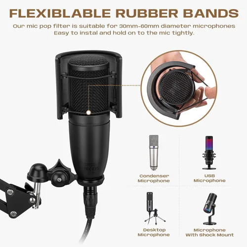 Miniatura 6 de SUUNTOK Filtro Pop de micrófono de alto rendimiento mejorado, filtro Pop ideal para sesiones de grabación de micrófono y transmisión