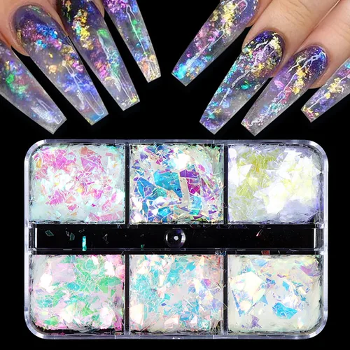Miniatura 12 de Aurora - Polvo para arte de uñas, diseño holográfico de polvo fino para uñas, pigmento iridiscente para esmalte de uñas en gel, manicura