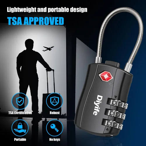Miniatura 5 de Candados de equipaje TSA, cerradura de equipaje aprobada por la TSA de Diyife Cerradura de combinación de 3 dígitos reconfigurable, 2 piezas, negro