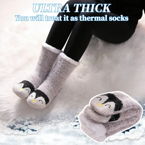 Miniatura 3 de DYW Women Winter Thick Slipper Socks with Grippers Non Slip Warm Fleece Lining Fluffy Fuzzy Socks Christmas Gifts