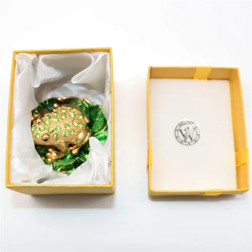 Miniatura 6 de Waltz&F - Joyero con bisagras decorativas y diseño de rana de diamante verde de loto pintado a mano, regalo único para decoración del hogar