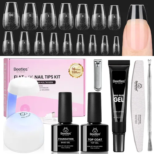Miniatura 10 de Beetles - Kit de extensión de uñas de gel fácil con 500 puntas de uñas en forma de ataúd 5 en 1, base de pegamento de uñas y lámpara LED innovadora