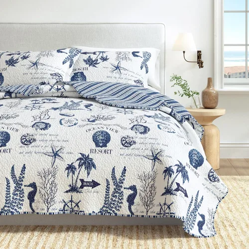 Miniatura 6 de Great Bay Home - Juego de ropa de cama Coastal para cama individual/extra grande, edredón costero de verano con funda, juego de edredón reversible