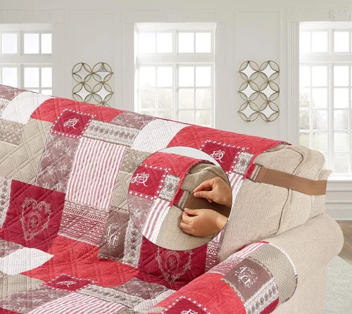Miniatura 5 de Brilliant Sunshine Funda acolchada para silla con diseño de retazos de corazón de amor burdeos, 23 pulgadas de ancho de asiento, protector