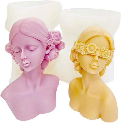 Cestony 2 moldes de silicona para velas con los ojos vendados, para hacer velas, pilar de resina, aromaterapia, cera, jabón, flor, espécimen de
