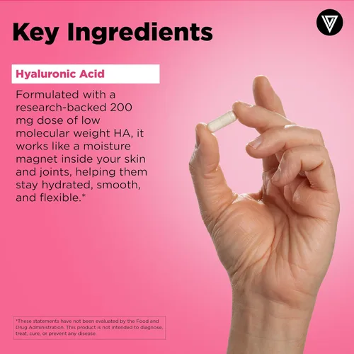Miniatura 4 de Vital Vitamins Suplementos de ácido hialurónico - Hecho con 200 mg de ácido hialurónico de bajo peso molecular - Apoya la hidratación y elasticidad