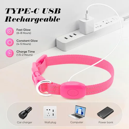 Miniatura 3 de Candofly Collar de perro con luz para cachorros, collar de perro LED recargable por USB para perros pequeños y gatos caminatas nocturnas (XS, rosa)