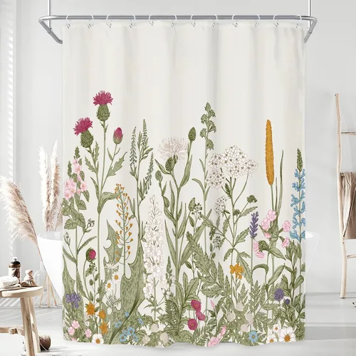 Miniatura 40 de Riyidecor - Cortina de ducha con estampado de flores silvestres para decorar un baño pequeño o una ventana, 36 pulgadas de ancho x 72 pulgadas