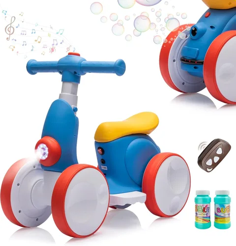 JoyRydz Bicicleta eléctrica de equilibrio para bebés de 6 V con máquina de burbujas, bicicleta de equilibrio 4 en 1 con control remoto para niños de