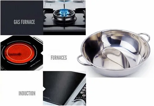 Miniatura 2 de Yuanyang - Olla caliente con divisor de acero inoxidable para estufa de inducción eléctrica a gas (14.2 in, 21 onzas, incluye 2 cucharas)