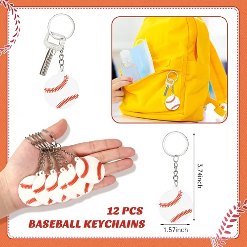 Miniatura 4 de LEIFIDE 48 piezas de regalos de fiesta de béisbol, 12 juegos de pulseras de silicona con cordón, mini pelotas de estrés, llaveros para béisbol