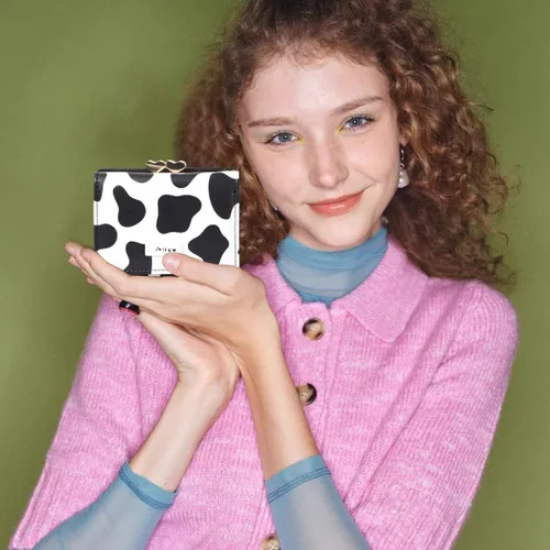 Miniatura 6 de Sunwel Fashion Cartera pequeña con estampado de vaca para niñas, con bolsillo para efectivo, tarjetero para tarjetas de identificación, con ventana