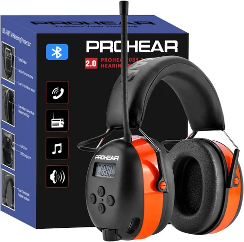Miniatura 14 de PROHEAR 033 2.0 Auriculares Bluetooth de Protección Auditiva con Radio AM/FM - Orejeras de Reducción de Ruido 31 SNR, Batería Recargable de 50
