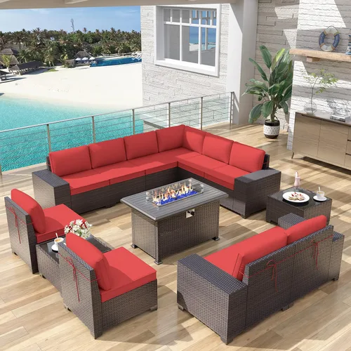 Miniatura 99 de Kurapika juego de muebles de patio 4 piezas de mimbre al aire libre, sillas de ratán, juego informal con mesa de café, juego de bistró con mecedora