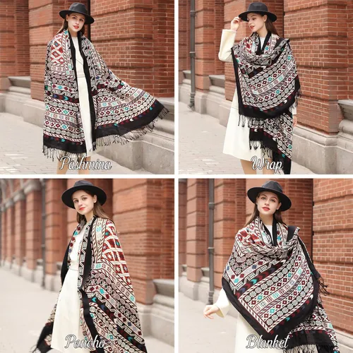 Miniatura 119 de DANA XU Manta de pashmina extragrande 100% de lana merina, bufanda de viaje, bufanda de cachemira para mujer, otoño e invierno, chal de gran