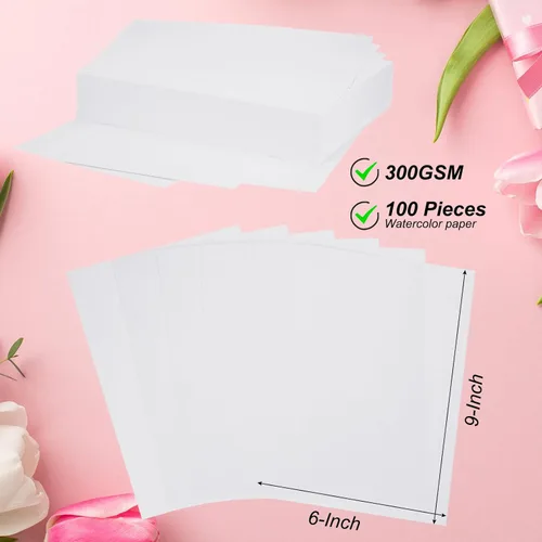 Miniatura 2 de PATIKIL 100 piezas de papel de acuarela de algodón puro de 140 lb/300 GSM, papel de pintura para colorear de agua, pintura de arte, acuarela
