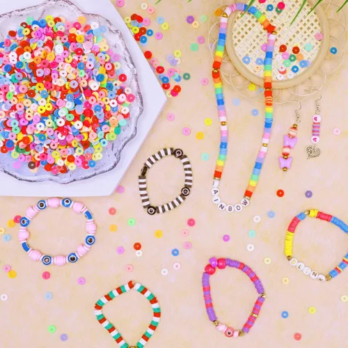 Miniatura 3 de Bundooraking - 2000 piezas Cuentas de arcilla verde (6 mm) para hacer joyas, cuentas Heishi para pulseras, collares y aretes, accesorios