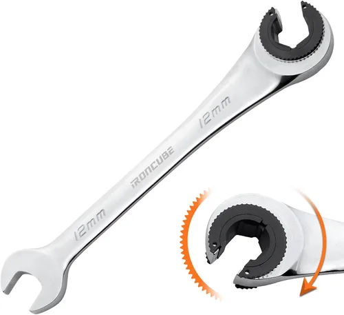 Miniatura 10 de ironcube Juego de llaves de línea de freno de 10 mm: Llave de trinquete métrica de extremo abierto para tuercas en líneas de combustible, freno