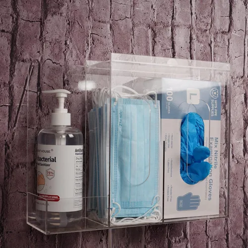 Miniatura 4 de SEANADO Dispensador de mascarillas de acrílico con 3 compartimentos, estación de higiene para máscaras faciales desechables, bolsa de Emesis