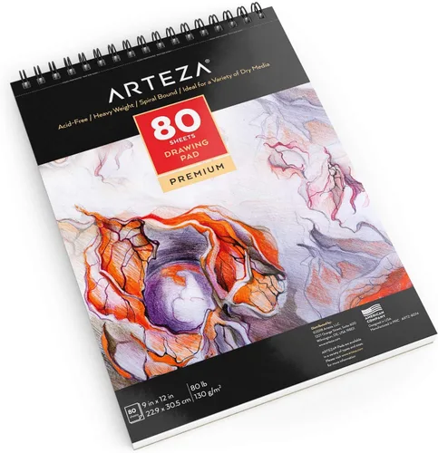 Miniatura 5 de ARTEZA Bloc de papel de dibujo, 9 x 12 pulgadas, paquete de 1, 80 hojas, libros de dibujo de artistas encuadernados en espiral, papel de dibujo