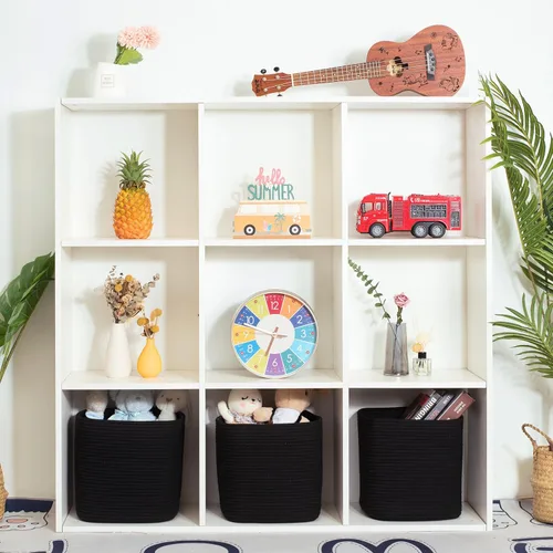Miniatura 2 de MINTWOOD Design Paquete de 3 cubetas de almacenamiento de 11x11 pulgadas, organizador tejido, lindas cubetas cuadradas para clóset, canastas Negro
