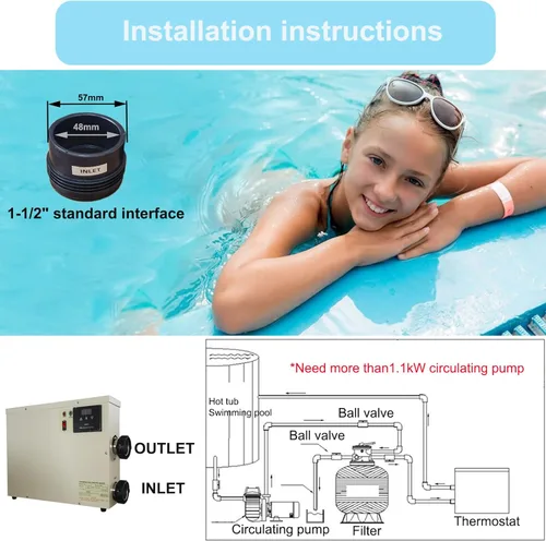 Miniatura 4 de Calentador de piscina 9KW 220V Termostato eléctrico de piscina, pantalla táctil digital, calentador de agua de piscina de bajo consumo para spas